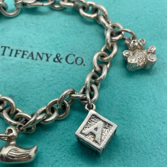 RARE Tiffany & Co Baby Theme Dangle Charm Bracelet Sterling Silver 7.5" - Picture 5 of 13